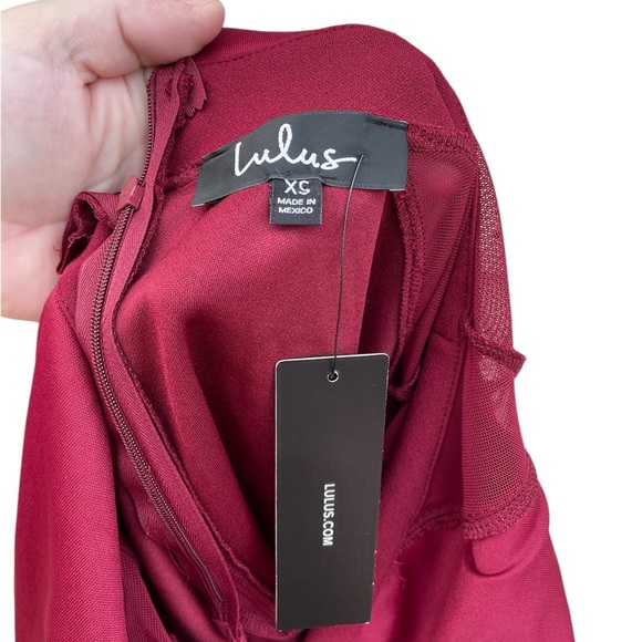 NWT Lulu’s Back On My Beat Wine Red Mesh Body-con Dress - Picture 9 of 10